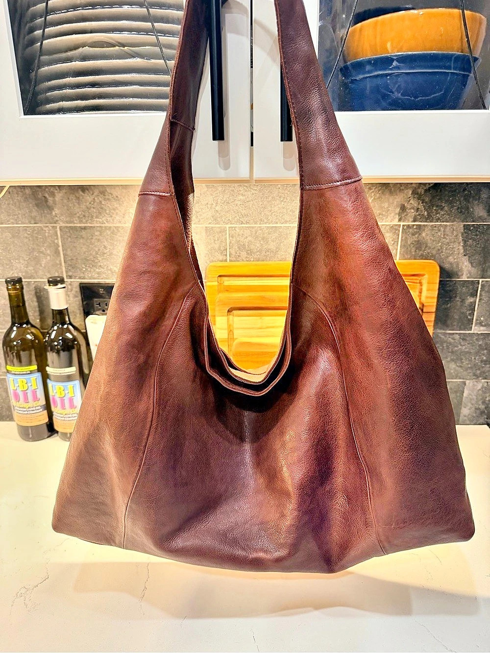Latico Leather Lindsey Large Hobo Shoulder Bag in Brown Leather